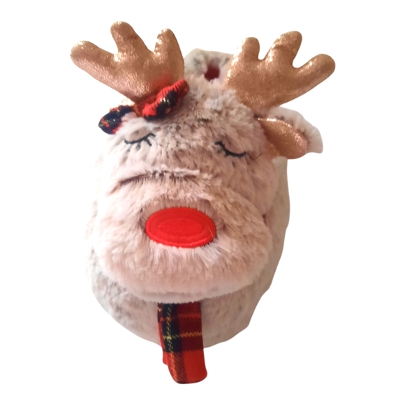 Christmas Fuzzy RUDOLPH REINDEER Slippers Sparkly Antlers And Ears Size 9-10 - Picture 2 of 10